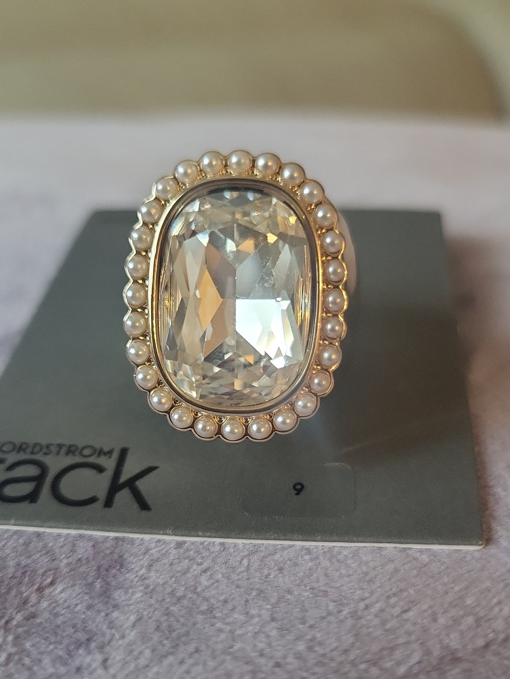 Nordstrom Gold-Tone Ring with Pale Yellow Crystal and Pearl Halo